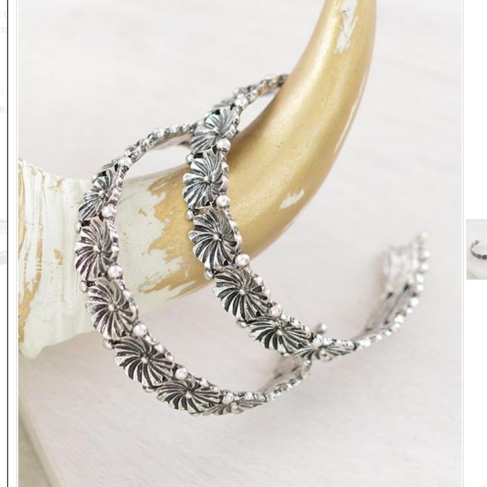 Elegant Silver Floral Hoop Earrings